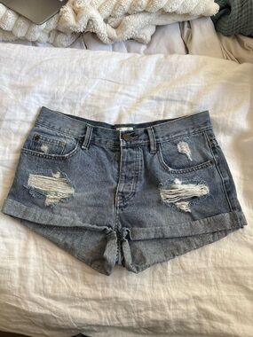 Amuse Society Light Blue Distressed Rolled Hem Jean Shorts